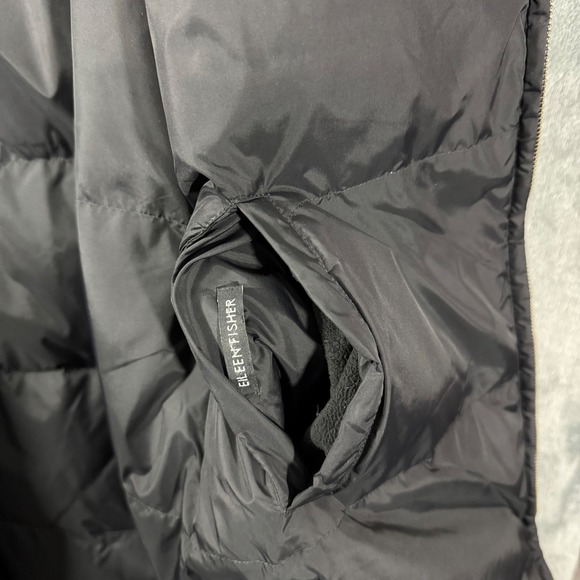Eileen Fisher Down Reversible Black Puffer Long Length Full Zip Coat - Picture 5 of 14